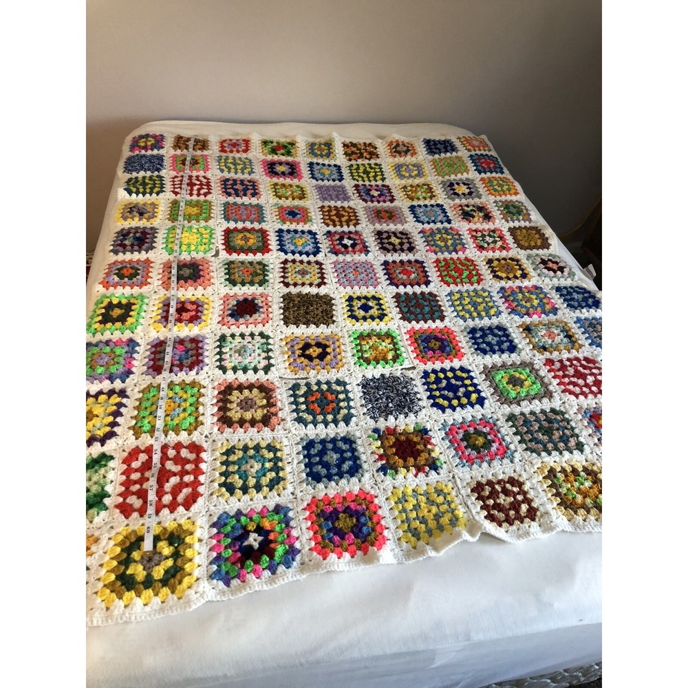 Vintage Crochet Multicolor Blanket 65" X 52"
